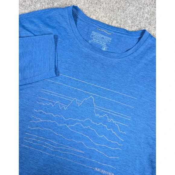 Patagonia Capilene Cool Daily Men Large Blue Long Sleeve Mountain Graphic Shirt - Picture 1 of 6